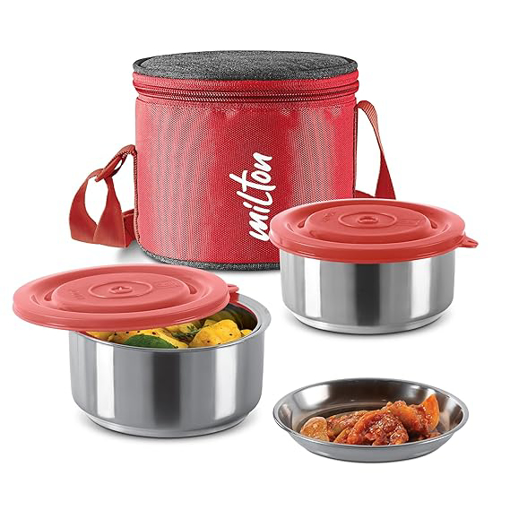 MILTON Ambition 2 Stainless Steel Tiffin, 2 Containers, 300 ml Each with Jacket | Light Weight | Easy to Carry | Leak Proof | Food Grade | Odour Proof की तस्वीर