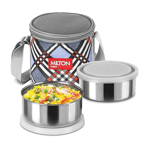 Picture of MILTON Steel Treat 2 Stainless Steel Tiffin, 2 Containers, 280 ml Each with Jacket | Light Weight | Easy to Carry | Leak Proof | Food Grade | Dishwasher Safe