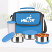 MILTON New Steel Combi Lunch Box, 3 Containers and 1 Tumbler with Jacket, Set of 4 | Food Grade | Light Weight | Dishwasher Safe | Easy to Carry | Leak Proof की तस्वीर