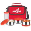Milton Steel Combi Lunch Box, with Jacket, Set of 4, 3 Containers, 280 ml each, and 1 Tumbler, 400 ml, Red | Food Grade | Light Weight | Dishwasher Safe | Easy to Carry | Leak Proof की तस्वीर