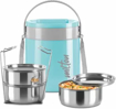 MILTON Classic Stainless Steel Tiffin with Lifter, 3 Container, 300 ml Each | PU Insulated | Food Grade | Easy to Carry | Hot & Cold | Office | Outdoors | Food Grade की तस्वीर