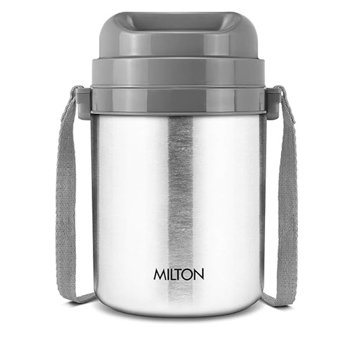 Milton Glint 4 Thermosteel Insulated Stainless Steel Tiffin Box, 1100 ml, Steel Plain की तस्वीर