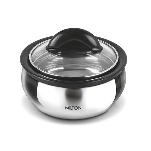 Milton Clarion 2000 Stainless Steel Casserole with See Through Glass Lid, 1780 ml, Steel Plain की तस्वीर