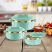 Picture of MILTON Curve Jr. Gift Stainless Steel Casserole Set of 3 (450 ml, 840 ml, 1300 ml), Light Green | BPA Free | Food Grade | Easy to Carry | Easy to Store | Chapati | Roti | Curd Maker