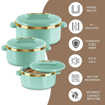 Picture of MILTON Curve Jr. Gift Stainless Steel Casserole Set of 3 (450 ml, 840 ml, 1300 ml), Light Green | BPA Free | Food Grade | Easy to Carry | Easy to Store | Chapati | Roti | Curd Maker
