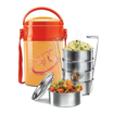 MILTON Odyssey Insulated Tiffin, 5 Stainless Steel Containers, 360 ml Each, Orange | PU Insulated | Food Grade | Easy to Carry | Hot & Cold | Office | Outdoors की तस्वीर