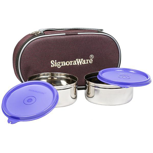 Signoraware Midday Max Fresh Stainless Steel Lunch Box Set, 350ml, Set of 2 की तस्वीर