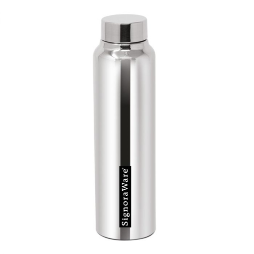 Picture of Signoraware Aqua Single Walled Stainless Steel Fridge Water Bottle Mirror Finish, 1 Litre/30mm, Silver
