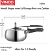 Picture of Vinod Europa Stainless Steel Handi Shape Inner Lid Pressure Cooker - 2 Litre | Sandwich Bottom Cooker | Induction and Gas Base | ISI and CE certified