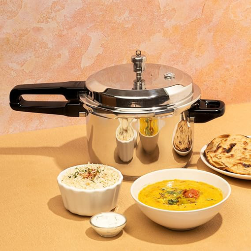 Picture of Vinod 18/8 Stainless Steel Pressure Cooker Outer Lid 3 Litre | Unique Sandwich Bottom Cooker | Induction and Gas Base | ISI and CE certified