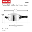 Picture of Vinod Platinum Triply Stainless Steel Pressure Cooker Junior - 3 Litre | SAS Bottom Pan Cooker | Induction and Gas Base Cooker | ISI and CE certified