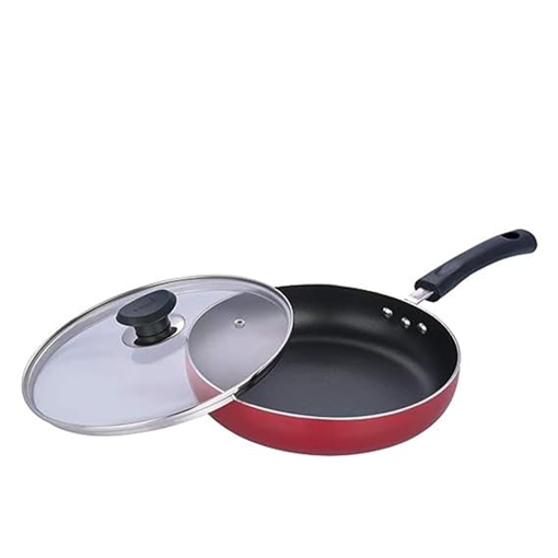 Picture of Vinod Aluminium Zest Inducto Deep Non Stick Frypan - 26 cm, 3 mm/Triple Layer, Bakelite Handle/Scratch Proof, Toxin Free/Induction and Gas Base - Red