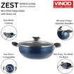 Picture of Vinod Zest Non-Stick Deep Kadai with Glass Lid 3.1 litres Capacity (24 cm Diameter) with Riveted Sturdy Bakelite Handles (Gas Stove Compatible) PFOA Free - 3mm Thickness, Blue