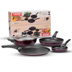 Picture of Vinod Supreme Non-Stick 4 Pcs Cookware Set - 28 cm Dosa Tawa, 22 cm Frypan, Kadhai with Glass Lid 2 L Capacity (22 cm) AMD 14.5 cm Mini frypan (Gas Stove and Induction Compatible) - Garnet Metallic