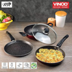 Picture of Vinod Supreme Non Stick Cookware Set of 3 | 25cm Dosa Tawa, Kadai with Glass Lid 2.5 Litre and 24cm Frypan | 5-Ply Aluminum Layer (3mm Thick) | Gas and Induction Base