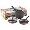 Picture of Vinod Supreme Non Stick Cookware Set of 3 | 25cm Dosa Tawa, Kadai with Glass Lid 2.5 Litre and 24cm Frypan | 5-Ply Aluminum Layer (3mm Thick) | Gas and Induction Base