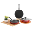 Picture of Vinod Popular Non Stick Cookware Set Combo 3 Pieces | Kadai/Kadhai with Lid, Fry Pan, and Dosa Tawa | 3-Ply Aluminum Layer (3mm Thick) | Gas and Induction Base