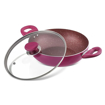 Picture of Vinod Lilac Non Stick Cookware Set Combo 2 Pieces | Frypan and Kadai/Kadhai with Common Glass Lid | 5-Ply Aluminum Layer (3mm Thick) | Gas and Induction Base