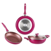 Picture of Vinod Lilac Non Stick Cookware Set Combo 3 Pieces | Frypan and Kadai/Kadhai with Common Glass Lid, and Dosa Tawa | 5-Ply Aluminum Layer (3mm Thick) | Gas and Induction Base