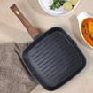 Picture of Vinod Zest Plus Non Stick Die Cast Aluminium Square Grill Pan 24 cm Black, Induction Friendly Grilling Pan with Wooden Finish Handle