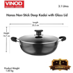 Picture of Vinod Hanos Non-Stick Deep Kadai/Kadhai with Glass Lid 24/3.1 litres Hard Anodised Non-Stick Coating with Riveted Handles Deep Frying Pan Black (Induction Friendly)