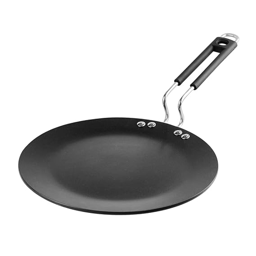 Picture of Vinod cookware Hanos Non-Stick Concave Tawa 26.5 cm Diameter, Hard Anodised Non-Stick Coating with Riveted Handle - 5.25 mm Thickness, Black (Induction and Gas Stove Friendly)