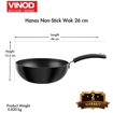 Picture of Vinod Hanos Non-Stick Wok 26 cm Diameter- 3.25 mm Thickness/Hard Anodised Wok Pan with Bakelite Riveted Handle/Induction and Gas Stove Friendly