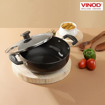 Picture of Vinod Black Pearl Plus Hard Anodised Deep Kadai/Kadhai with Glass Lid - 2.6 litres, (22 cm), 3.25 mm Thickness/Riveted Sturdy Handles - Black (Induction and Gas Stove Base)