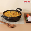 Picture of Vinod Black Pearl Plus Hard Anodised Deep Kadai/Kadhai with Glass Lid - 2.6 litres, (22 cm), 3.25 mm Thickness/Riveted Sturdy Handles - Black (Induction and Gas Stove Base)