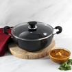 Picture of Vinod Black Pearl Plus Hard Anodised Deep Kadai/Kadhai with Glass Lid 3.1 litres (24 cm) | 3.25 mm Thickness | Riveted Sturdy Handles | Induction and Gas Stove Compatible