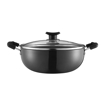 Picture of Vinod Black Pearl Plus Hard Anodised Deep Kadai/Kadhai with Glass Lid 3.1 litres (24 cm) | 3.25 mm Thickness | Riveted Sturdy Handles | Induction and Gas Stove Compatible