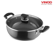 Picture of Vinod Black Pearl Plus Hard Anodised Deep Kadai/Kadhai with Glass Lid 3.1 litres (24 cm) | 3.25 mm Thickness | Riveted Sturdy Handles | Induction and Gas Stove Compatible