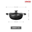 Picture of Vinod Black Pearl Plus Hard Anodised Deep Kadai/Kadhai with Glass Lid - 2.6 litres, (22 cm), 3.25 mm Thickness/Riveted Sturdy Handles - Black (Induction and Gas Stove Base)