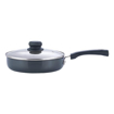 Picture of Vinod Black Pearl Hard Anodised Deep Frypan with Glass Lid 1.2 Litres (20 cm Diameter), with Riveted Sturdy Handle- 3.25 mm Thickness, Black (Gas Stove Compatible)