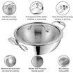 Picture of Vinod Platinum Triply Stainless Steel Extra Deep Kadai/Kadhai with Glass Lid 1.2 Litre (18 cm) | 2.5mm Thick Steel Kadai/Kadhai  | Induction & Gas Friendly | Heavy Bottom