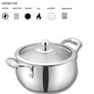 Picture of Vinod Platinum Triply Belly Shape Saucepot of 2 litres Capacity (16 cm Diameter) Comes with Glass Lid, Riveted Handle, Mirror Finish - Silver (Induction and Gas Stove Friendly)