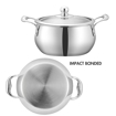 Picture of Vinod Platinum Triply Belly Shape Saucepot of 2 litres Capacity (16 cm Diameter) Comes with Glass Lid, Riveted Handle, Mirror Finish - Silver (Induction and Gas Stove Friendly)