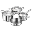 Picture of Vinod Stainless Steel Induction Friendly Classic Deluxe Combo Set-4 Pieces,Saucepan(16 cm/2.1 Litre) with Lid, Saucepot (20 cm/3.8 Litre), Kadai/Kadhai with Lid(20 cn/1.8 Litre) & Frypan (20 cm)