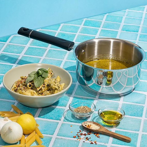 Picture of Vinod Tivoli Heavy Guage Stainless Steel Saucepan - 1.5 Litre (16cm) | SAS Bottom | 2 Layer Extra Thick Aluminum Core | Induction and Gas Base | Bakelite Handle