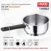 Picture of Vinod Tivoli Heavy Guage Stainless Steel Saucepan - 1.5 Litre (16cm) | SAS Bottom | 2 Layer Extra Thick Aluminum Core | Induction and Gas Base | Bakelite Handle