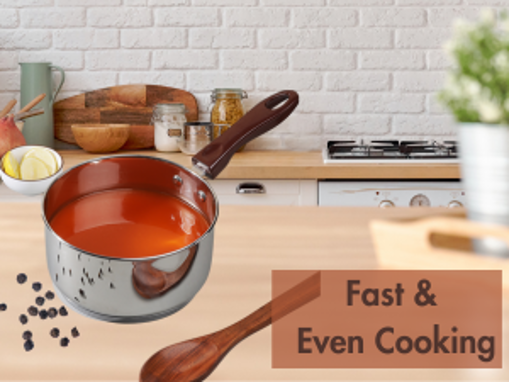 Picture of Vinod Stainless Steel Regular Saucepan (1 Litre) & Capsule Bottom Tope (1.6 Litre) with Lid(Induction and Gas Stove Friendly)