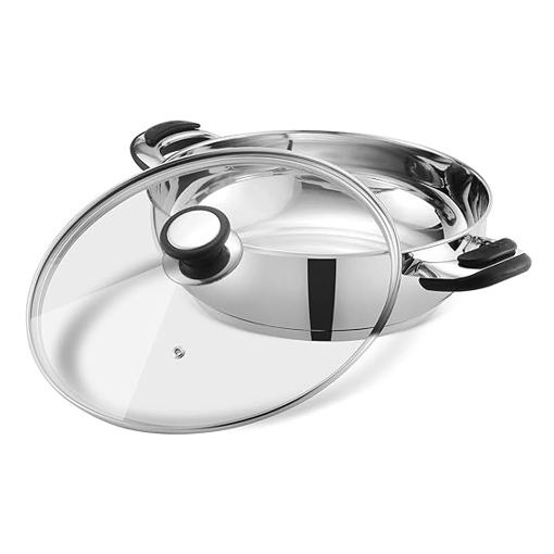 Picture of Vinod Durban Stainless Steel Kadai/Kadhai with Glass Lid - 1.7 Litre, 20 cm Diameter, Induction and Gas Friendly, BPA Free, Food Grade Steel Handi, Silver