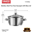 Picture of Vinod Stainless Steel Two Tone Saucepot with Glass Lid - Diameter 16 cm, Capacity 1.5 Litre (Induction and Gas Stove Friendly)