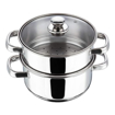 Picture of Vinod Stainless Steel 2 Tier Steamer/Momo/Modak Maker with Glass Lid & Riveted Handles of 18cm Diameter (Induction and Gas Stove Friendly)