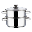 Picture of Vinod Stainless Steel 2 Tier Steamer/Momo/Modak Maker with Glass Lid & Riveted Handles of 18cm Diameter (Induction and Gas Stove Friendly)