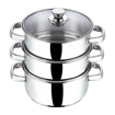 Picture of Vinod Stainless Steel 3 Tier Steamer/Momo/Modak Maker with Glass Lid & Riveted Handles of 18 cm Diameter (Induction and Gas Stove Friendly)