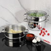 Picture of Vinod Stainless Steel 3 Tier Steamer/Momo/Modak Maker with Glass Lid & Riveted Handles of 18 cm Diameter (Induction and Gas Stove Friendly)