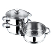 Picture of Vinod Stainless Steel 3 Tier Steamer/Momo/Modak Maker with Glass Lid & Riveted Handles of 18 cm Diameter (Induction and Gas Stove Friendly)