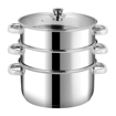 Picture of Vinod Stainless Steel 3 Tier Steamer/Momo/Modak Maker with Glass Lid & Riveted Handles of 24 cm Diameter (Induction and Gas Stove Friendly)