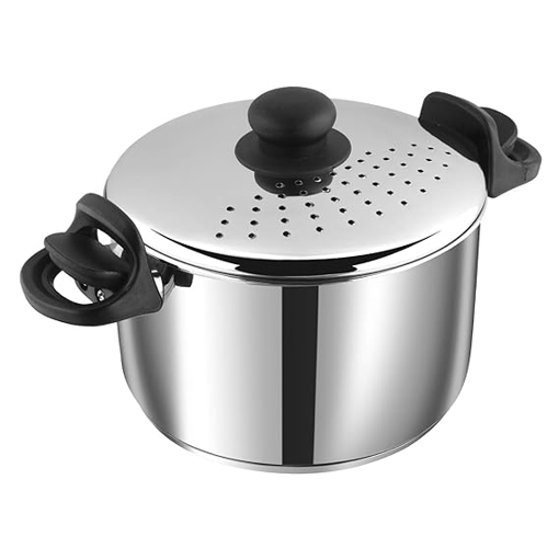 Picture of Vinod Stainless Steel Pasta/Noodle Pot with Strainer Lid, Sturdy Lockable Virgin Bakelite Handles,4 litres,Induction Friendly